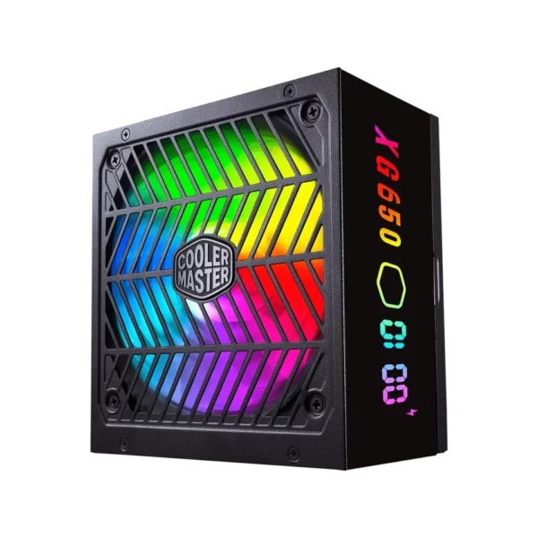 Cooler Master XG650 Plus 650W Platinum Full Modular 80+ ARGB with Digital Options Power Supply
 	In-House Platform Design: This is Cooler Master's first in-house designed PSU platform, built for high-end performance with reduced temperature requirements.
 	ARGB Fans with Digital Side Panel: The XG Plus Platinum ARGB fan with digital display panel can monitor real time performance data, showing fan speed, temperature, power load, and customized ARGB lighting.
 	80 PLUS Platinum Certified: This certification guarantees a minimum typical efficiency of 92% under normal operating conditions.
 	Quiet 135mm Fan: The fluid dynamic fan bearing creates less friction, making it great for low RPM operations while delivering quiet cooling performance.
 	10 Years Warranty : 10-year warranty for core operating products, 3-year warranty for ARGB LED. This unit comes with a standard limited manufacturing warranty from the date of purchase.
 	Smart Thermal Control Mode : The fan will remain inactive until the unit has reached 50% load, delivering silent operation during normal use.