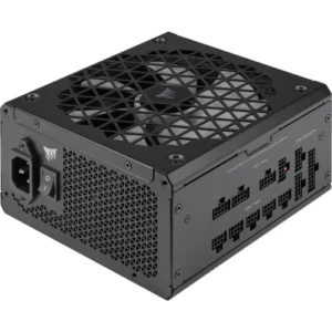 Corsair RM1000X Shift 1000 Watt 80 PLUS GOLD Fully Modular Power Supply<ul>
 	<li>80 Plus Gold certified for lower power consumption, less noise and cooler temperatures</li>
 	<li>For maximum cooling surface area and performance</li>
 	<li>Zero RPM fan mode for near silent operation at low to medium loads; Continuous output rated temperature: 50°C</li>
 	<li>100 percent industrial grade, 105°C rated Japanese capacitors ensure unwavering power and reliability</li>
 	<li>Fully modular cables, so you only connect the cables your system needs. Fan size-5.3 inches. iCUE Compatibility-No. Modern Standby Compatible- No</li>
</ul>