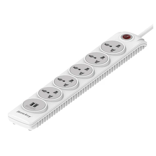 Huntkey SZN607 5 Socket Surge Protector Extension Cable Two powered USB ports (2.4 AMP Combined) Five universal standard outlets Child-protective shutters Double break safety switch Flame retardant material Integral copper bar MAX2500W-MAX10A, 250V