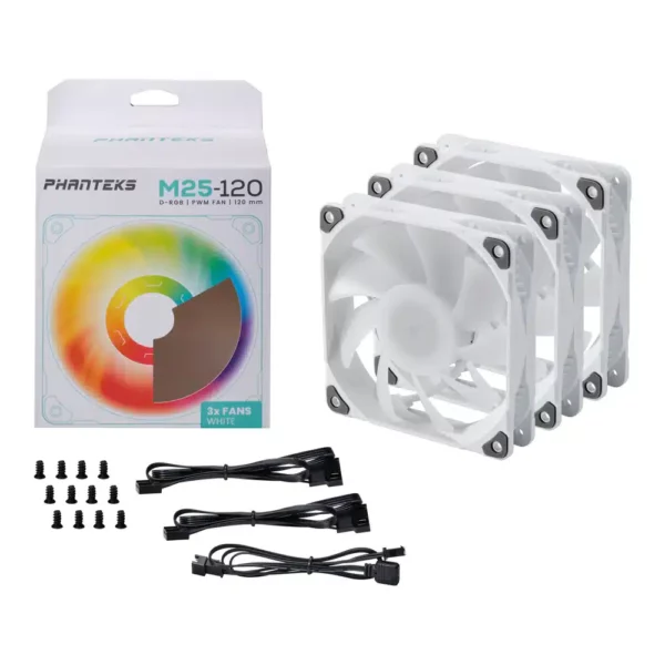 Phanteks M25-120 D-RGB Fan High-Airflow Radiator Performance 2000RPM, ARGB/DRGB Lighting 3 Pack Fans Black | White - Cooling Systems
