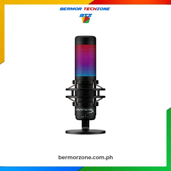 HyperX QuadCast S RGB USB Condenser Gaming Microphone, for PC, PS4 and MAC
 	RGB Lighting
 	Customizable with NGENUITY Software
 	Tap-to-Mute Sensor with LED indicator
 	Stereo, Omnidirectional, Cardioid, Bidirectional