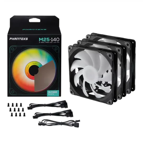 Phanteks M25-140 D-RGB Fan High-Airflow Radiator Performance 1800RPM, ARGB/DRGB Lighting 3 Pack Fans Black | White - Cooling Systems