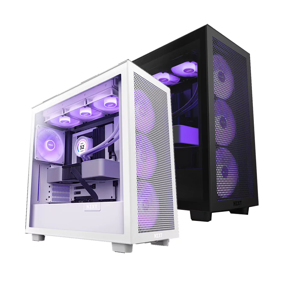 NZXT H7 Flow RGB ATX Mid Tower PC Gaming Case Black, White