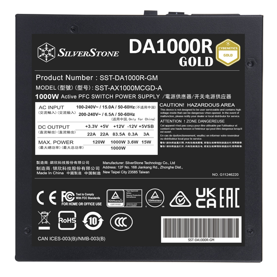 Silverstone DA1000R Gold Cybenetics Gold 1000W ATX 3.0 & PCIe 5.0 Fully Modular ATX Power Supply - Power Sources