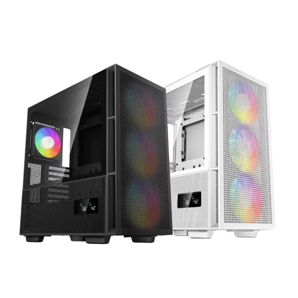 DeepCool CH560 Digital Midtower E-ATX PC Case w/ 4x ARGB Fans - Black | WhiteProduct Dimensions 458×230×471mm(L×W×H)
Net Weight 7.7Kg
Materials ABS+SPCC+Tempered Glass
Motherboard Support Mini-ITX / Micro-ATX / ATX / E-ATX
Front I/O Ports USB3.0×1、Audio×1、TYPE-C×1
3.5" Drive Bays 22.5" Drive Bays 2+1
Expansion Slots 7 Slots
Pre-Installed Fans
Front: 3×140mm Argb
Rear: 1×120mm Argb
Fan Support
Front: 3×120 / 3×140mm
Top: 3×120 / 2×140mm
Rear: 1×120 / 1×140mm
PSU Shrouded: 2×120mm
Radiator Support
Front: 120/140/240/280/360mm
Top: 120/140/240/280/360mm
Rear: 120/140mm
CPU Cooler Height Limit 175mm
GPU Length Limit 380mm
Power Supply Type ATX PS2 （maximum length: 170mm）