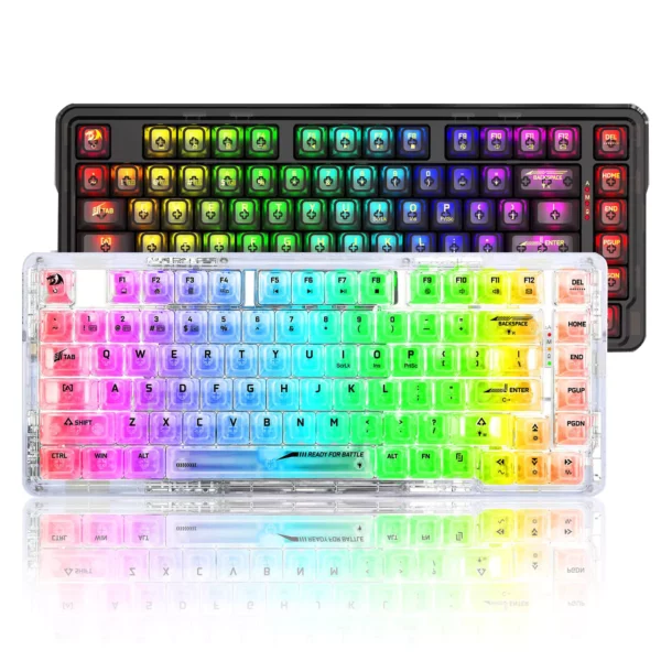 Redragon K649CTB RGB ELF PRO 75% Hot-swappable With Gasket Wireless Mechanical Keyboard - Crystal | Cystal Black - Computer Accessories