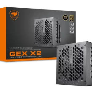 Cougar GEX X2 850W | 1000W 80+ Gold Full-Modular ATX3.0/PCIE 5/12HPWR/APFC/Gaming Power Supply<h4>Features</h4>
<h5>Support PCI Express 5.0 Graphics Cards 12+4 Pin Connector</h5>
<ul>
 	<li>Connect the 12VHPWR with true 200% power excursion dynamic outputs</li>
</ul>
<h5>Durable HDB Fan</h5>
<ul>
 	<li>Hydro Dynamic Bearing Fan: Extended durability and lower noise levels</li>
</ul>
<h5>Fully Modular Power Supply Unit</h5>
<ul>
 	<li>Connect only the cables you need for less clutter and better airflow</li>
</ul>
<h5>Compatible with The Lastest PC Technology</h5>
<ul>
 	<li>Created for user with current and next-generation multi-core CPU platforms</li>
</ul>
<h5>80PLUS Gold Certified</h5>
<ul>
 	<li>Up to 91% efficiency power conversion to cut down your electricity bill</li>
</ul>
<h5>100% Refined Japanese Capacitors</h5>
<ul>
 	<li>Outstanding components extend the longevity of PSU</li>
</ul>
<h5>Zero Noise Mode and Fan Curve Tuning</h5>
<ul>
 	<li>Advanced technology for noise minimization</li>
</ul>
<h5>Flawless Operation at 40°C</h5>
<ul>
 	<li>Powerful performance at 40°C ambient temperature</li>
</ul>