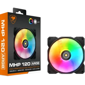 Cougar MHP 120 High Performance Radiator Fan 2000RPM HDB Bearing Single Pack (ARGB)<h4>Features</h4>
<ul>
 	<li>Speed -- 600-2000 RPM±200RPM</li>
 	<li>Bearing -- HDB Hydro Dynamic Bearing</li>
 	<li>Air Flow -- 82.48 CFM ± 10%</li>
 	<li>Air Pressure -- 4.24 mm H2O±10%</li>
 	<li>Fan Voltage -- 12 VDC (Fan) / 5 VDC (LED)</li>
 	<li>Acoustical Noise -- 31.68 dB(A) (Max.)</li>
 	<li>Cable Length -- 200 mm (Fan) / 450 mm (ARGB)</li>
</ul>
<h4>Package Contents</h4>
<ul>
 	<li>MHP120 ARGB x 1</li>
 	<li>300mm Extension Cable x 1</li>
 	<li>100mm Low-Noise Adaptor x 1</li>
 	<li>Fan Screw Kit</li>
 	<li>User Manual</li>
</ul>