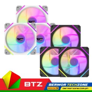 DarkFlash DM12F A-RGB Cooling Fan 3 in 1 Pack - Black | White● 1200 RPM fan speed
● Up to 20 different ARGB effect
● High quality rifle bearing
● High fan speed with lower noise