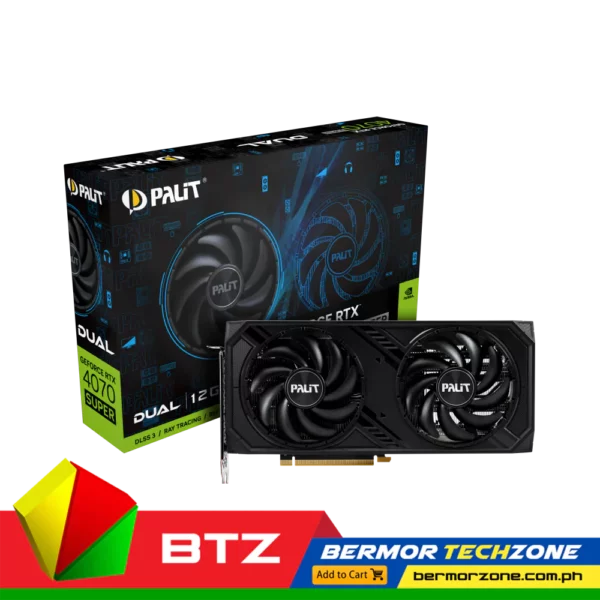 Palit GeForce RTX 4070 SUPER Dual Graphics CardThe GeForce RTX™ 4070 SUPER Dual / GeForce RTX™ 4070 SUPER Dual OC Series is covered by sleek black finish. With two 95mm large fans and wide opening on the back plate, the graphics card offers competitive cooling and acoustic performance. The subtle RGB lighting on the rear also adds a sense of stylishness to the pc station without being too much as a distraction.
Powered by NVIDIA DLSS 3, ultra-efficient Ada Lovelace arch, and full ray tracing.



Memory Amount
12GB


Memory Interface
192bit


DRAM Type
GDDR6X






Board Size
269.1 x 127.5 x 40.1 mm


Graphics Card Power
220W