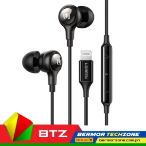 UGREEN EP103 In-Ear Earphones Lightning BLACKThese in-ear headphones feature a wired connectivity technology, utilizing a 10mm dynamic driver for enhanced audio quality. With a top-notch microphone, the high-quality wire ensures a reliable connection, while easy cable management adds convenience. Designed for comfort, these earbuds provide a secure and comfortable fit for extended use.