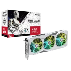 Asrock AMD Radeon RX 7600 XT Steel Legend 16GB OC Graphics Card<div id="briefModel">RX7600XT SL 16GO</div>
<div id="briefDesc">
<ul>
 	<li><b>Clock: GPU / Memory</b>
Boost Clock*: Up to 2810 MHz / 18 Gbps
Game Clock**: 2539 MHz / 18 Gbps</li>
 	<li><b>Key Specification</b>
AMD Radeon™ RX 7600 XT GPU
16GB GDDR6 on 128-Bit Memory Bus
32 AMD RDNA™ 3 Compute Units (with RT+AI Accelerators)
32MB AMD Infinity Cache™ technology
Microsoft<sup>®</sup> DirectX® 12 Ultimate
PCI<sup>®</sup> Express 4.0 Support
2 x 8-pin Power Connectors
3 x DisplayPort™ 2.1***, 1 x HDMI™ 2.1</li>
 	<li><b>Key Features</b>
Polychrome SYNC
Triple Fan Design
Stylish Metal Backplate
Striped Axial Fan
0dB Silent Cooling
Ultra-fit Heatpipe
Super Alloy Graphics Card</li>
</ul>
</div>