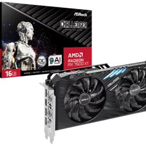 Asrock AMD Radeon RX 7600 XT Challenger 16GB OC Graphics Card<div id="briefModel">RX7600XT CL 16GO</div>
<div id="briefDesc">
<ul>
 	<li><b>Clock: GPU / Memory</b>
Boost Clock*: Up to 2799 MHz/ 18 Gbps
Game Clock**: 2516 MHz/ 18 Gbps</li>
 	<li><b>Key Specification</b>
AMD Radeon™ RX 7600 XT
16GB GDDR6 on 128-Bit Memory Bus
32 AMD RDNA™ 3 Compute Units (with RT+AI Accelerators)
Microsoft<sup>®</sup> DirectX® 12 Ultimate
PCI<sup>®</sup> Express 4.0 Support
2 x 8-pin Power Connectors
3 x DisplayPort™ 2.1, 1 x HDMI™ 2.1</li>
 	<li><b>Key Features</b>
Dual Fan Design
Stylish Metal Backplate
Axial Ring Fan
Ultra-fit Heatpipe
LED Indicator
0dB Silent Cooling
Super Alloy Graphics Card</li>
</ul>
</div>