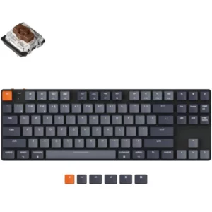 Keychron K1SE RGB Gateron Blue | Brown Switch 80 Percent TKL 87 Key Wireless Mechanical KeyboardThe Keychron K1 SE is an ultra-slim, 87-key wireless mechanical keyboard with RGB backlighting, hot-swappable switches, and a unique Mac layout, offering peak productivity and a tactile typing experience. It connects to up to 3 devices via Bluetooth 5.1 and includes extra keycaps for both Windows and Mac. With its low-profile Gateron mechanical switches and adjustable rubber feet, the K1 SE provides a comfortable and satisfying typing experience in a lightweight aluminum body.