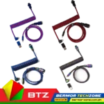Keychron Premium Coiled Aviator Cable Type C Angled - Purple | Red | Rainbow Palted Black | Rainbow Palted Blue