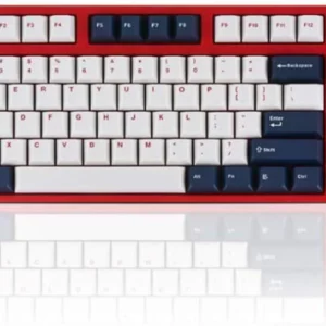 Leopold FC750R PD White Blue Star Red Case TKL 87 Keys PBT Double Shot Keycap USB and PS2 Interface Mechanical Keyboard Cherry MX SilverThe Leopold FC750R PD White Blue Star Red Case is a visually striking tenkeyless mechanical keyboard that combines style with functionality. Boasting 87 keys with PBT double-shot keycaps, this keyboard offers excellent durability and a pleasant typing experience. It features Cherry MX Silver switches, known for their smooth and fast actuation, making it ideal for gaming and typing enthusiasts. The keyboard is designed with a USB and PS2 interface for versatile connectivity options. Its white case with blue star accents and red bottom case adds a unique and eye-catching flair to any desktop setup. Whether for work or play, the FC750R PD White Blue Star Red Case is sure to make a statement.