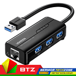 UGreen 20265 USB-A Male To Ethernet Aadptor + 3 Ports USB HUB USB3.0+1000Mbps