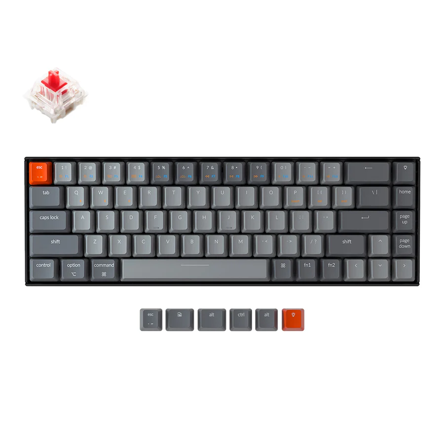 Keychron K6 RGB Backlight LED 65% Layout 68 Keys Gateron Switch Wireless Aluminum Mechanical Keyboard - Red | Blue | BrownKeychron K6 Wireless mechanical keyboard has included keycaps for both Windows and macOS, and users can hotswap every switch in seconds with the hot-swappable version.
Number of Keys: 68 keys
Version: Gateron / Optical / Hot-swappable
Switches: Gateron G Pro mechanical / LK optical
Number of Multimedia Keys: 12
Frame Material: ABS / ABS+Aluminum bezels
Keycap Material: ABS
Keycap Profile: OEM
Layout: ANSI
Polling Rate (Wired Mode): 1000Hz
Polling Rate (Wireless Mode): 90Hz