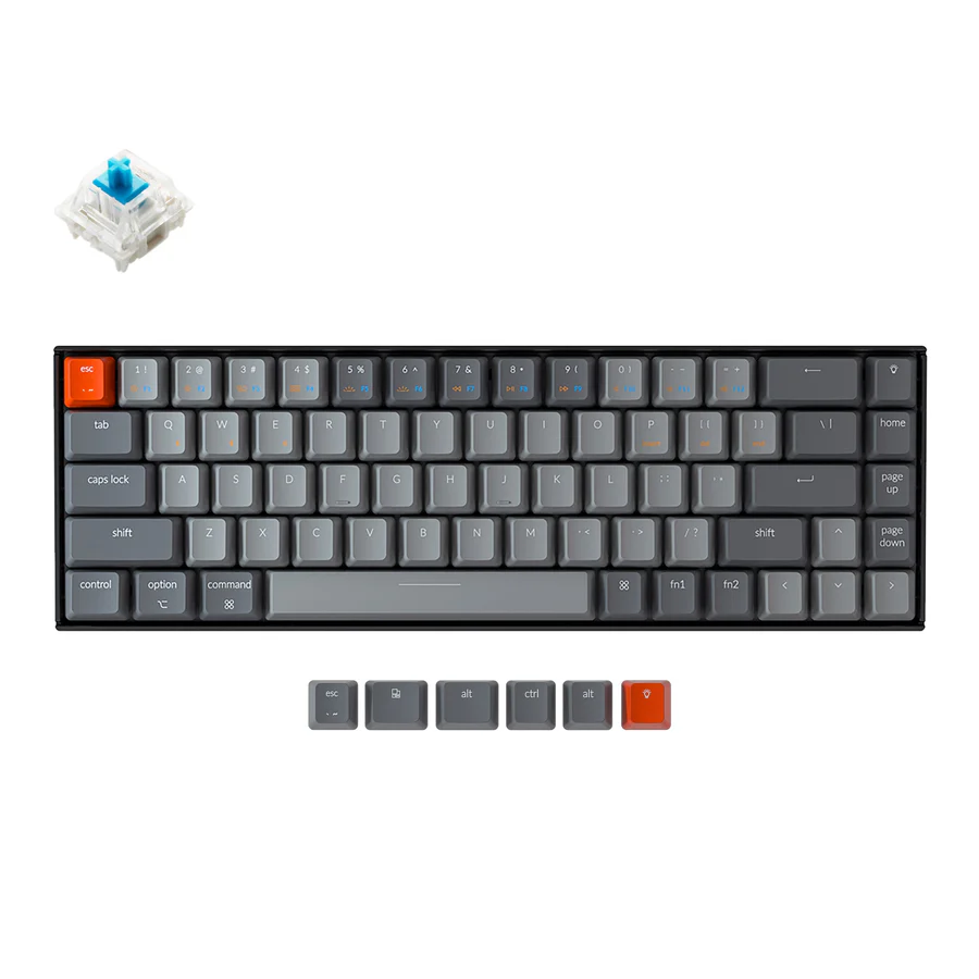 Keychron K6 RGB Backlight LED 65% Layout 68 Keys Gateron Switch Wireless Aluminum Mechanical Keyboard - Red | Blue | BrownKeychron K6 Wireless mechanical keyboard has included keycaps for both Windows and macOS, and users can hotswap every switch in seconds with the hot-swappable version.
Number of Keys: 68 keys
Version: Gateron / Optical / Hot-swappable
Switches: Gateron G Pro mechanical / LK optical
Number of Multimedia Keys: 12
Frame Material: ABS / ABS+Aluminum bezels
Keycap Material: ABS
Keycap Profile: OEM
Layout: ANSI
Polling Rate (Wired Mode): 1000Hz
Polling Rate (Wireless Mode): 90Hz