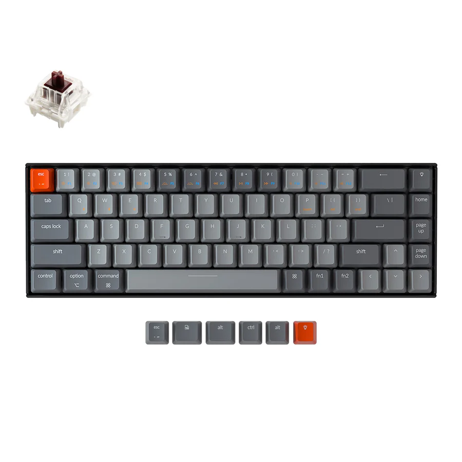 Keychron K6 RGB Backlight LED 65% Layout 68 Keys Gateron Switch Wireless Aluminum Mechanical Keyboard - Red | Blue | BrownKeychron K6 Wireless mechanical keyboard has included keycaps for both Windows and macOS, and users can hotswap every switch in seconds with the hot-swappable version.
Number of Keys: 68 keys
Version: Gateron / Optical / Hot-swappable
Switches: Gateron G Pro mechanical / LK optical
Number of Multimedia Keys: 12
Frame Material: ABS / ABS+Aluminum bezels
Keycap Material: ABS
Keycap Profile: OEM
Layout: ANSI
Polling Rate (Wired Mode): 1000Hz
Polling Rate (Wireless Mode): 90Hz