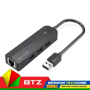 Vention Nickel-Plated 10 100Mbps 480Mbps USB-A USB 2.0x3 RJ45 Micro-B 0.15M HUB Ethernet Adaptor Black