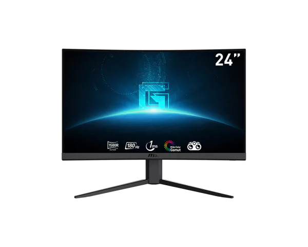MSI G2422C 24" 1920 x 1080 FHD 180Hz 1ms Wide Color Gamut 1500R Curved Gaming Monitor
Curved Gaming display (1500R) – The best gameplay immersion.
180Hz Refresh Rate – Real smooth gaming.
1ms response time - eliminate screen tearing and choppy frame rates.
Wide Color Gamut - Game colors and details will look more realistic and refined, to push game immersion to its limits.
Anti-Flicker and Less Blue Light – game even longer and prevent eye strain and fatique.
Frameless design – Ultimate gameplay experience.
178° wide view angle.