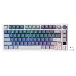 Royal Kludge RK-M75 RGB Hot-Swappable Gasket Gaming Mechanical Keyboard | K Silver Switch | Ocean Blue | PhantomThe Gasket Structure of this keyboard provides a higher-level structure, delivering pure sound and a soft feel that enhances the typing process, making it incredibly pleasant and fun.

With 81 keys and a 75% layout, the RK keyboard redefines the TKL category, saving 25% of space compared to traditional gaming keyboards. It's a boutique device for both PC gamers and office users, offering a more concise desktop experience.

Featuring an OLED Smart Display and Knob, this wireless mechanical keyboard introduces a brand-new level of interactivity. The OLED screen displays battery level, system mode, and connectivity status, while the knob allows for easy machine control, volume adjustment, and mode switching.

Supporting three connection modes—USB-C wired, 2.4G wireless, and Bluetooth 5.1—this keyboard can connect to up to three devices simultaneously via Bluetooth. It's compatible with both Windows and Mac systems, offering versatile and unlimited use.