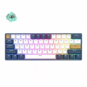 Royal Kludge RK61 White Wireless RGB Blue Switch Mechanical Keyboard<ul>
 	<li class="title">Hot-Swappable Switch</li>
</ul>
Hot-swap PCB allows you to replace 3 pins/5 pins switches freely without soldering issue. Enjoy the fun of making your own unique keyboard.
<ul>
 	<li class="title">Triple Mode Keyboards</li>
</ul>
Wireless mode with stable Bluetooth 5.1 chipset, hassle-free 2.4Ghz dongle plus USB-C wired mode set no limits about your keyboard connection. The RK61 is best to fit smartphone, laptop and tablet.
<ul>
 	<li>
<div class="title">Mini Portable Size</div></li>
</ul>
<div class="title">11.5 X 4 inches mini compact size plus 0.5kg lightweight frame, portable for carrying outside for working or entertaining not only for indoor use. The RK61 is compact while offering convenient access to all the essential multimedia and function keys through the combination of key presses.</div>
<div></div>