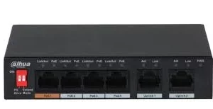 Dahua DH-PFS3006-4ET-60 6-Port 10 100Mbps Unmanaged Desktop Switch with 4 PoE Ports<ul>
 	<li>Layer two commercial switch</li>
 	<li>Supports IEEE802.3, IEEE802.3u, IEEE802.3ab, and IEEE802.3x standards</li>
 	<li>MDI/MDIX self-adaptation</li>
 	<li>RJ-45 port supports 10/100 Mbps self-adaptation, and conforms to 802.3at and 802.3af power supply standards</li>
 	<li>Port 1 supports Hi-PoE 60W power supply</li>
 	<li>250m PoE power supply</li>
 	<li>Wall mounting and mechanical anti-theft</li>
 	<li>53V DC power supply</li>
 	<li>Supports PoE watchdog</li>
</ul>