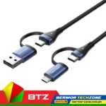 Vention 4-in-1 Cotton Braided USB 2.0 Type-A Male + USB-C Male to USB-C Male + Micro Type-B Male 5A Cable 2M Blue Aluminum Alloy Type