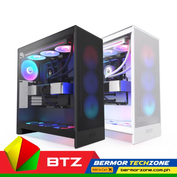 NZXT H7 Flow RGB ATX Mid-Tower ATX Airflow Case with RGB Fans - Black | White