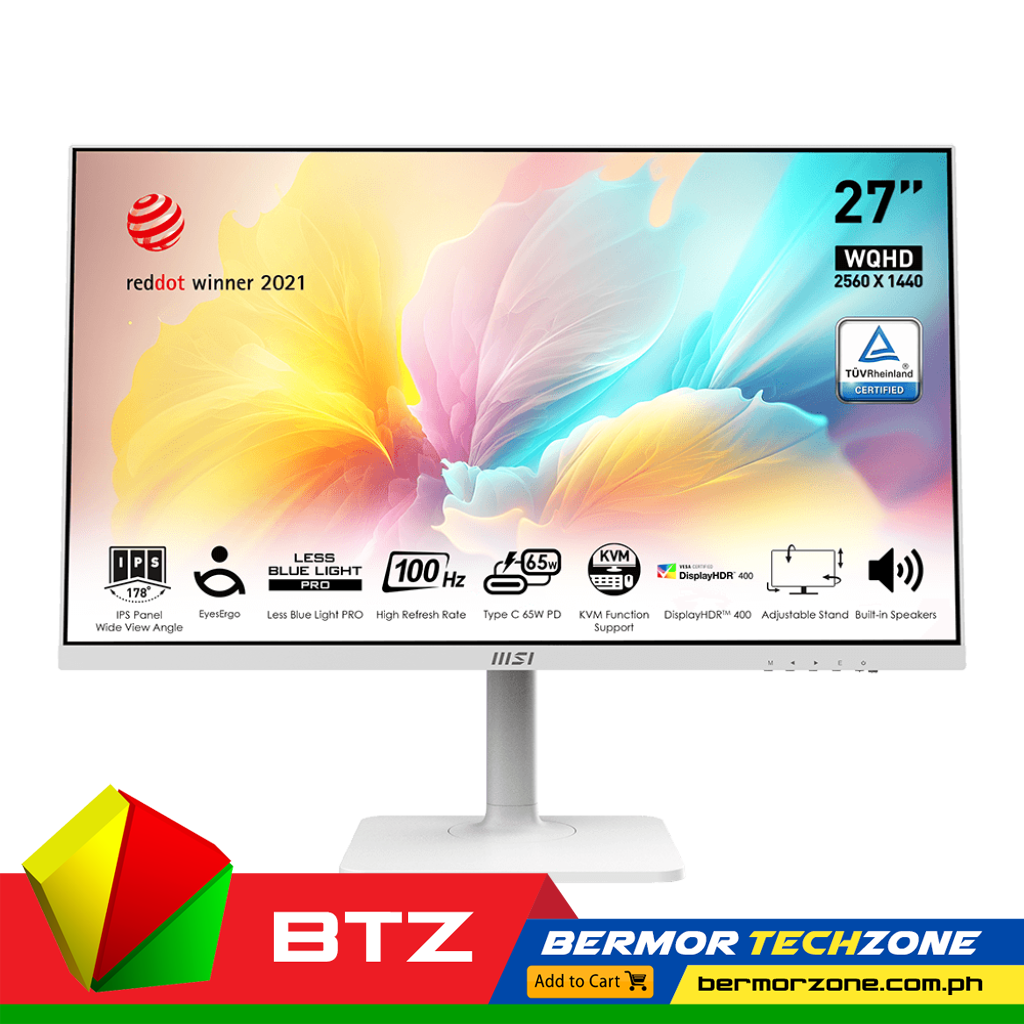 MSI Modern MD272QXPW 2560x1440 IPS 1440P 100Hz 1ms MPRT White Professional Monitor