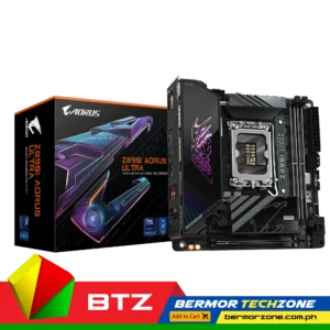 Gigabyte Z890I AORUS ULTRA Mini ITX LGA1851 Motherboard<div class="text-sub-headline">Key Features</div>
<ul class="text-secondary">
 	<li>Supports Intel® Core™ Ultra processors (Series 2)</li>
 	<li>Digital 8+1+2 phases VRM solution</li>
 	<li>D5 Bionic Corsa for Infinite Memory Performance</li>
 	<li><b>AORUS AI SNATCH </b>: Auto-Overclocking Software by AI models</li>
 	<li><b>AI Perfdrive </b>: Provides optimal and customized BIOS preset profile for users</li>
 	<li><b>Premium Compatibility </b>: 2*DDR5 with XMP Memory Module Support</li>
 	<li><b>WIFI EZ-Plug </b>: Quick and easy design for Wi-Fi antenna installation</li>
 	<li><b>EZ-Latch Plus </b>: PCIe and M.2 slots with Quick Release & Screwless Design</li>
 	<li><b>EZ-Latch Click </b>: M.2 heatsinks with screwless design</li>
 	<li><b>Friendly UI </b>: Multi-Theme, AIO Fan Control, and Q-Flash Auto Scan in BIOS and SW</li>
 	<li>New <b>Power Monitor </b>in HWinfo for real-time monitoring on CPU power <a href="https://bermorzone.com.ph/">phases</a></li>
 	<li><b>Ultra-Fast Storage </b>: 2*M.2 slots, including 1* PCIe 5.0 x4</li>
 	<li><b>Efficient Thermal </b>: VRM Thermal Armor Advanced with I/O ZONE AORUS LIGHTING & M.2 Thermal Guard Ext.</li>
 	<li><b>Fast Networking </b>: 2.5GbE LAN & Wi-Fi 7 with directional Ultra-high gain antenna</li>
 	<li><b>Extended Connectivity </b>: THUNDERBOLT™ 4 Type-C with DP-Alt , HDMI , DisplayPort</li>
 	<li><b>PCIe UD Slot X </b>: PCIe 5.0 x16 slot with 10X strength for graphics card</li>
</ul>