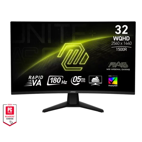 MSI MAG 325CQRF-QD 31.5" 2560x1440 WQHD Rapid VA 170Hz 1ms GTG 1000R Curved Gaming Monitor (Copy)
 	Rapid VA Panel – Optimize screen colors and brightness to enhance your viewing experience.
 	A content creation level color reproduction of 93.7% Adobe RGB, 96.8% DCI-P3 and 74.5% Rec.2020 by utilizing a dynamically engineered layer of Quantum Dot technology.
 	WQHD High Resolution – Games will look even better, displaying more details.
 	170Hz Refresh Rate– Experience smooth gaming with a blazing fast refresh rate and response time.
 	HDR Ready - Provide eye-catching detail through contrast and shadows adjustment.
 	Mystic Light – The ultimate gaming finish.
 	Gaming Intelligence App – Create the ultimate viewing settings for your game.
 	Adjustable Stand – Easily change the position of the monitor for maximum ergonomics.