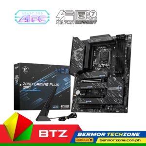 MSI Z790 Gaming Plus WIFI LGA 1700 ATX Intel Motherboard (Copy)<h2>Z790 GAMING PLUS WIFI</h2>
<ul>
 	<li>Support Intel<sup>®</sup> Core™ 14th/ 13th/ 12th Gen Processors, Intel<sup>®</sup> Pentium<sup>®</sup> Gold and Celeron<sup>®</sup> Processors for LGA 1700 socket</li>
 	<li>Supports DDR5 Memory, up to 7200+(OC) MHz</li>
 	<li>Enhanced Power Design: 14+1+1 Duet Rail Power System with DrMOS, dual 8-pin CPU power connectors, Core Boost, Memory Boost</li>
 	<li>Premium Thermal Solution: Extended Heatsink, MOSFET thermal pads rated for 7W/mK, additional choke thermal pads are built for high performance system and non-stop gaming experience</li>
 	<li>Lightning Fast Game experience: PCIe 5.0 slot, Lightning Gen 4 x4 M.2 with M.2 Shield Frozr, USB 3.2 Gen 2x2 20G</li>
 	<li>High Quality PCB: 6-layer PCB made by 2oz thickened copper</li>
 	<li>Audio Boost: Reward your ears with studio grade sound quality for the most immersive gaming experience</li>
</ul>