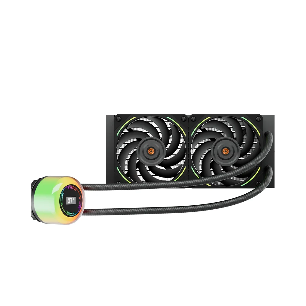 1stPlayer Thunderstorm TS2 240 RGB AIO CPU Liquid Cooling System - Black | White (Copy)
Pure Copper Endothermic Block
Support 5v RGB Sync with Motherboard (ARGB)on Pump Head&Cooling Fan
Temperature Controlled 9 Blades Fan (600-1800RPM)with Noise Reduction Feature
Long Life Bearing Water Pump (2500±10%RPM)/40,000hrs
High-density Fin Heat Sink
High-performance silicone grease