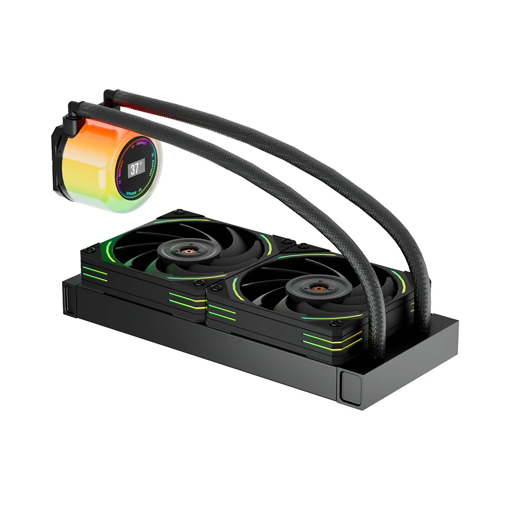 1stPlayer Thunderstorm TS2 240 RGB AIO CPU Liquid Cooling System - Black | White (Copy)
Pure Copper Endothermic Block
Support 5v RGB Sync with Motherboard (ARGB)on Pump Head&Cooling Fan
Temperature Controlled 9 Blades Fan (600-1800RPM)with Noise Reduction Feature
Long Life Bearing Water Pump (2500±10%RPM)/40,000hrs
High-density Fin Heat Sink
High-performance silicone grease
