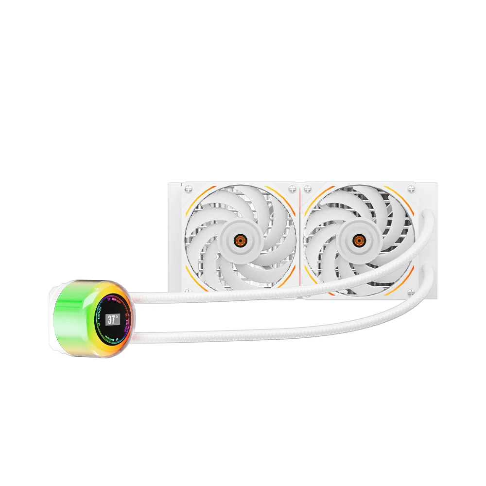 1stPlayer Thunderstorm TS2 240 RGB AIO CPU Liquid Cooling System - Black | White (Copy)
Pure Copper Endothermic Block
Support 5v RGB Sync with Motherboard (ARGB)on Pump Head&Cooling Fan
Temperature Controlled 9 Blades Fan (600-1800RPM)with Noise Reduction Feature
Long Life Bearing Water Pump (2500±10%RPM)/40,000hrs
High-density Fin Heat Sink
High-performance silicone grease
