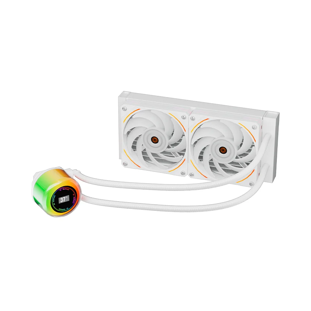 1stPlayer Thunderstorm TS2 240 RGB AIO CPU Liquid Cooling System - Black | White (Copy)
Pure Copper Endothermic Block
Support 5v RGB Sync with Motherboard (ARGB)on Pump Head&Cooling Fan
Temperature Controlled 9 Blades Fan (600-1800RPM)with Noise Reduction Feature
Long Life Bearing Water Pump (2500±10%RPM)/40,000hrs
High-density Fin Heat Sink
High-performance silicone grease