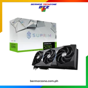MSI GeForce RTX 5090 32GB SUPRIM SOC GDDR7 Graphics CardWITH DLSS 4

 	HYPER FROZR THERMAL DESIGN: An apex evolution of advanced thermal design that delivers unparalleled cooling and quiet operation.
 	STORMFORCE Fan: Seven fan blades, claw texturing, and a circular arc are designed for optimal airflow with minimal noise.
 	Advanced Vapor Chamber: Built-in Vapor Chamber swiftly transfers heat from the GPU and VRAM to the core pipe for optimal dissipation.
 	Core Pipes: Square-shaped Core Pipes maximize heat dissipation with the Vapor Chamber for superior cooling.
 	Filled Fins: Shaped fins cover the core pipes to reduce turbulence and enhance cooling performance.
 	Wave Curved 4.0: Precision-engineered wave edges with a high-low fin design enhance airflow and reduce turbulence.
 	Air Antegrade Fin 2.0: The fins feature a V-shaped cutout and a high-low design at the airflow passthrough to optimize flow efficiency.
 	Metal Backplate: A reinforcing metal backplate with airflow vents and thermal pads enhances cooling.
 	Dual BIOS: Dual BIOS gives you the choice to prioritize for full performance in GAMING mode or low noise in SILENT mode.
 	MSI Center: The exclusive MSI Center software lets you monitor, tweak and optimize MSI products in real-time.
 	Afterburner: Take full control with the most recognized and widely used graphics card overclocking software in the world.