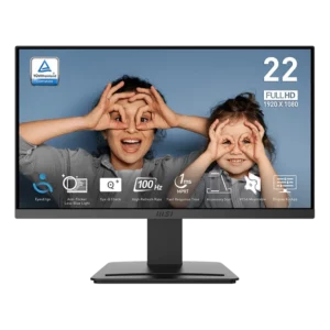MSI PRO MP223 22" 1920x1080 100Hz 1MS VA Business Productivity and Gaming Monitor (Copy)<ul>
 	<li>21.45” screen size is designed with simplified productivity and lifestyle</li>
 	<li>TÜV certified display protects your eyesight and keeps your eyes healthy</li>
 	<li>Anti-Flicker technology prevents your eyes from strain & fatigue</li>
 	<li>Less Blue Light technology Effectively reduce blue light which could cause serious long-term damage to your eyes</li>
 	<li>Ergonomic software, Display Kit, provides the most convenient tool, the proper color & display mode to you while working with it every day</li>
 	<li>VA panel with 178° viewing angle brings a breathtaking screen clarity</li>
 	<li>100Hz refresh rate provides a better viewing experience</li>
 	<li>Keep the flexibility for your different devices with multiple input sources: HDMITM and D-Sub (VGA)</li>
 	<li>Standard VESA mountable design</li>
</ul>