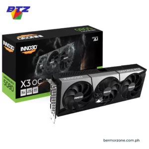 INNO3D GeForce RTX 5080 X3 OC 16GB GDDR57 256 Bit Graphics Card White (Copy) INNO3D® GEFORCE® RTX™ 5080 X3 OC WHITE The INNO3D GeForce RTX 50 Series promises exceptional performance from these next-gen graphics cards powered by NVIDIA’s Blackwell architecture. The INNO3D GeForce RTX 5080 X3 OC WHITE heralds a new era in graphics technology with these GPUs setting a new benchmark for performance. The X3 OC WHITE goes beyond raw power, featuring a stunning redesign that seamlessly blends form and function. This perfect fusion of aesthetics and cutting-edge technology has earned INNO3D widespread acclaim, solidifying its status as a pioneer in graphics innovation. The WHITE model showcases a striking and elegant white colour scheme that sets it apart from standard graphics card designs. This model features a pristine white shroud that covers the entire cooling system, creating a clean and modern aesthetic that can be a centrepiece in any PC build.