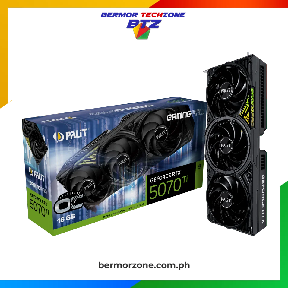 Palit GeForce 5070 Ti GameRock 16GB 256 Bit GDDR7 OC | NON-OC Graphics Card (Copy)
Memory: 16 GB GDDR7
Memory Interface: 256-bit
CUDA Cores: 8,960
Graphics Clock: 2295 MHz
Boost Clock: 2452 MHz
Memory Clock: 28 Gbps
Memory Bandwidth: 896 GB/sec
DirectX: Microsoft DirectX® 12 Ultimate
OpenGL: 4.6
Bus Support: PCI-E 5.0
Display Outputs: HDMI 2.1b, DisplayPort 2.1b x3
Max Resolution: 4K @ 480Hz or 8K @ 120Hz with DSCR
Height: 3.5-slot
Dimensions: 331.9 x 150 x 70.4 mm