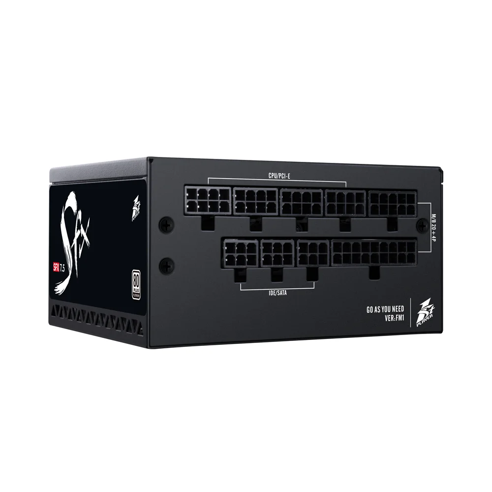 1stplayer SFX 850w 80+ Gold Pcie 5 Full-Modular Gaming SFX Power Supply
80 PLUS Gold Efficiency – Reduces power loss and heat generation while ensuring stable performance.
PCIe 5.0 Ready – Includes a 12VHPWR (12+4 pin) connector for next-gen GPU compatibility.
Fully Modular Design – Enables better cable management and improved airflow.
Compact SFX Form Factor – Ideal for ITX and small form factor (SFF) builds without compromising power.
Advanced Safety Protections – Equipped with OVP, UVP, OPP, SCP, and OTP to protect your components.