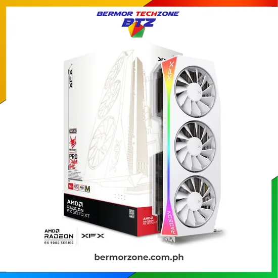 XFX Mercury AMD Radeon RX 9070XT 16GB OC Magnetic Air Edition with RGB Graphics Card (Copy)
Bus Type: PCI-E 5.0
Base Clock: Up to 1870 MHz
Game Clock: Up to 2570 MHz*
Boost Clock: Up to 3100 MHz**
Stream Processors: 4096
Compute Units: 64
Memory Bus: 256-bit
Memory Clock: 20 Gbps
Memory Size: 16GB GDDR6
Memory Bandwidth: Up to 640 GB/s
Card Profile: 3.5 Slot
Cooling Solution: 3-Fan Magnetic Air
Card Dimensions: 36 x 15.5 x 7.2 cm