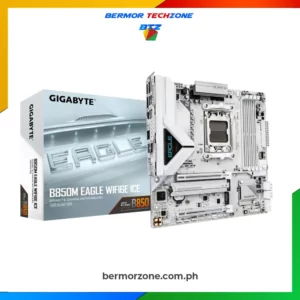 Gigabyte B850 EAGLE WIFI7 ICE ATX AM5 White Motherboard (Copy)<div class="text-sub-headline">Key Features</div>
<ul class="text-secondary">
 	<li><b>X3D <a href="https://bermorzone.com.ph">Turbo Mod</a>e </b>: Unleash new era gaming performance</li>
 	<li>DDR5 OC up to 8200MT/s</li>
 	<li><b>AMD Socket AM5 </b>: Supports AMD Ryzen™ 9000 / 8000 / 7000 Series Processors</li>
 	<li>Digital 8+2+2 phases VRM solution</li>
 	<li><b>Dual Channel DDR5 </b>: 4*DIMMs with AMD EXPO™Memory Module Support</li>
 	<li>WIFI EZ-Plug: Quick and easy design for Wi-Fi antenna installation</li>
 	<li><b>EZ-Latch Plus </b>: PCIe and M.2 slots with Quick Release & Screwless Design</li>
 	<li><b>EZ-Latch Click </b>: M.2 heatsinks with screwless design</li>
 	<li>Friendly UI: Multi-Theme, AIO Fan Control, and Q-Flash Auto Scan in BIOS and SW.</li>
 	<li><b>Ultra-Fast Storage </b>: 3*M.2 slots, including PCIe 5.0 x4</li>
 	<li><b>Efficient Thermal </b>: VRM Thermal Armor Advanced & M.2 Thermal Guard</li>
 	<li><b>Fast Networking </b>: 2.5GbE LAN & Wi-Fi 7 with directional Ultra-high gain antenna</li>
 	<li><b>Extended Connectivity </b>: HDMI, Displayport</li>
 	<li><b>PCIe UD Slot </b>: PCIe 5.0 x16 slots with 10X strength for graphics card & Better Heat dissipation effect</li>
</ul>
