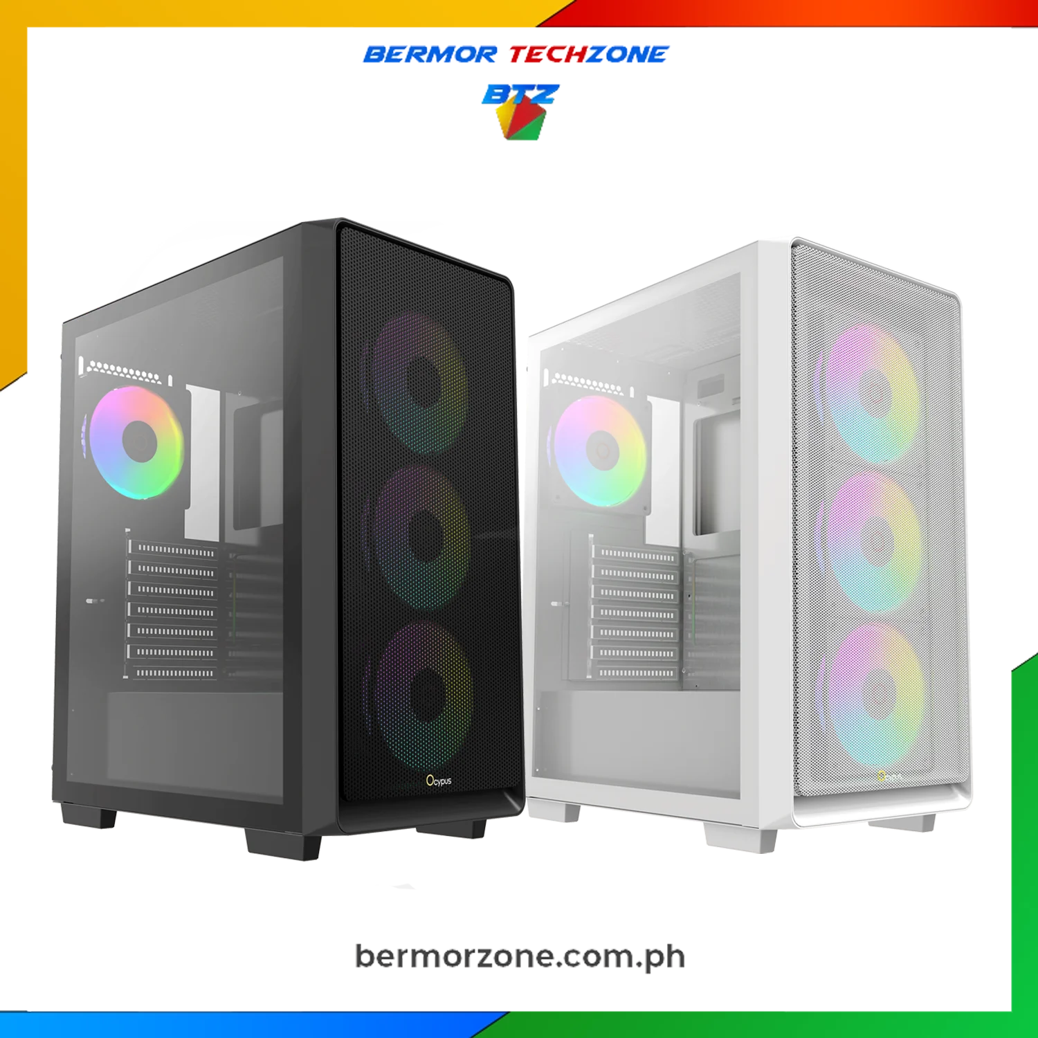 Ocypus Gamma C60 ARGB Mid Tower High Air Flow ATX Case with 4 PWM ARGB Fans- Black | White