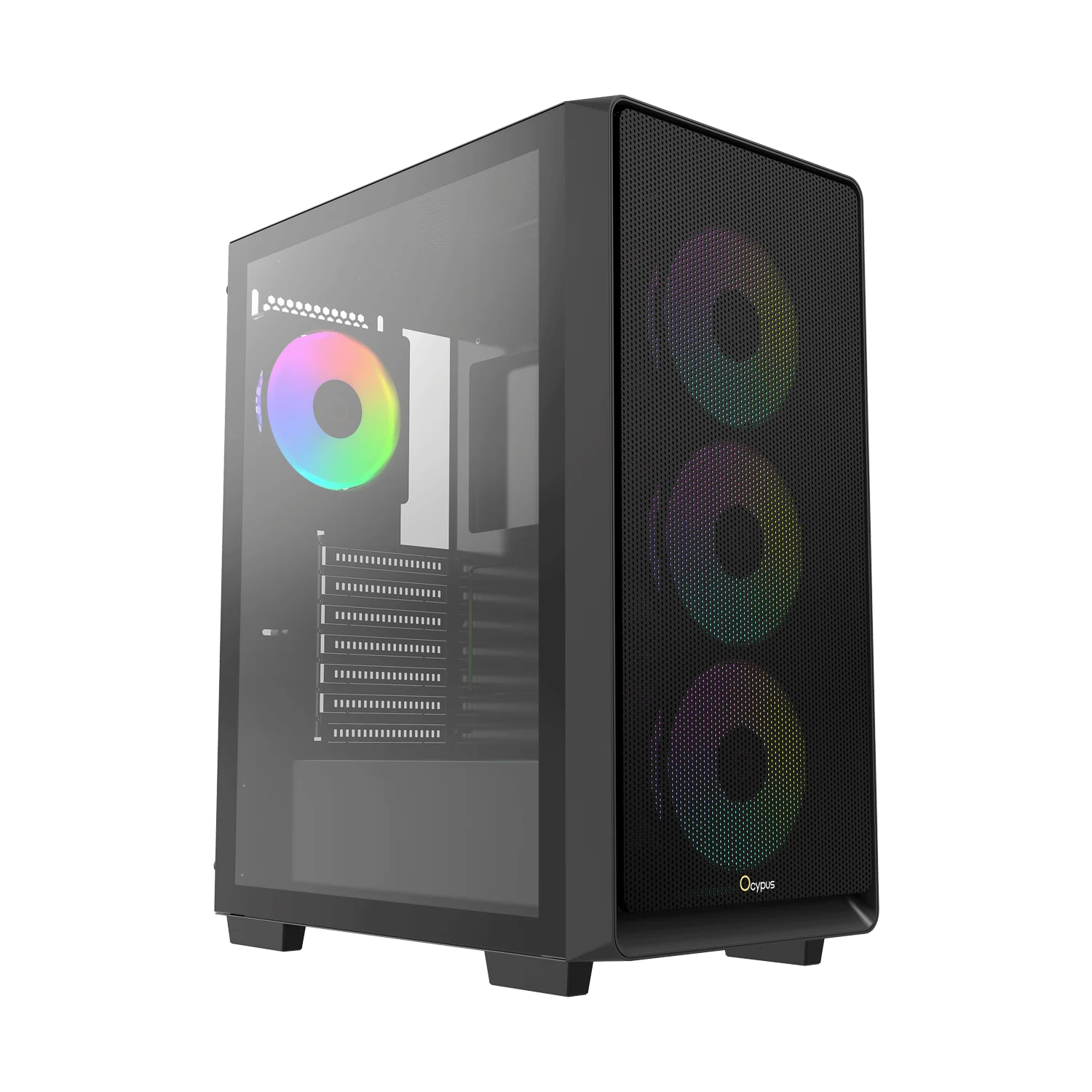 Ocypus Gamma C60 ARGB Mid Tower High Air Flow ATX Case with 4 PWM ARGB Fans- Black | White - Image 2