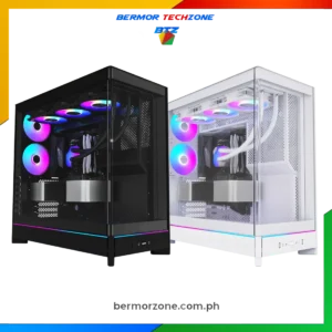 Montech HS02 PRO ATX Curved Front Glass Panel Reversible PC Case With 5 PWM ARGB Fans - Black | White